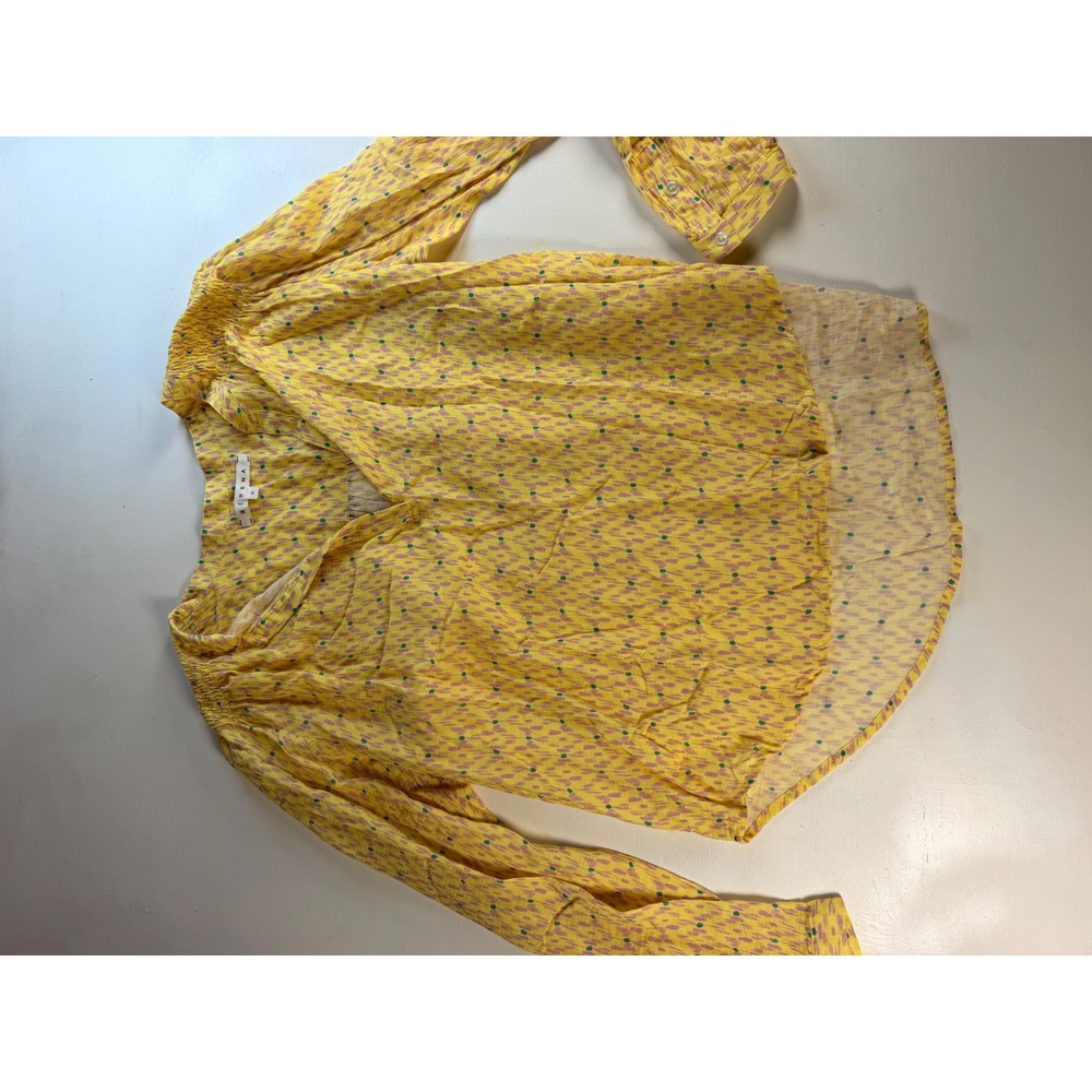 Xirena Blouse Womens Small Yellow Boho Abstract Print Cotton Gauze V-Neck Top